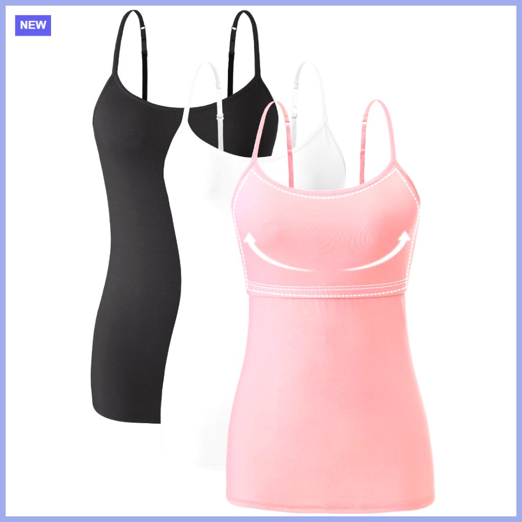 Cotton Camisole Shelf Bra Tank Top Adjustable Spaghetti Strap 3-Pack